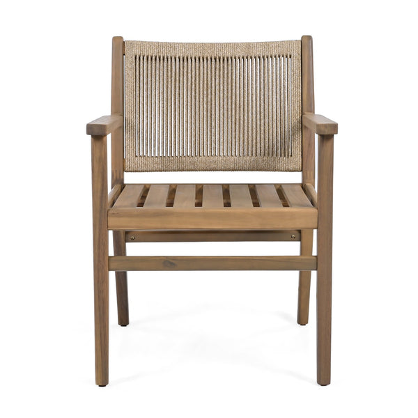 English Elm Christopher Knight Home® - Outdoor Acacia Wood Dining Chairs Set of 2 with Woven Rope Back, Waterproof Cushions, 400lb Capacity Light Brown N779P224995B
