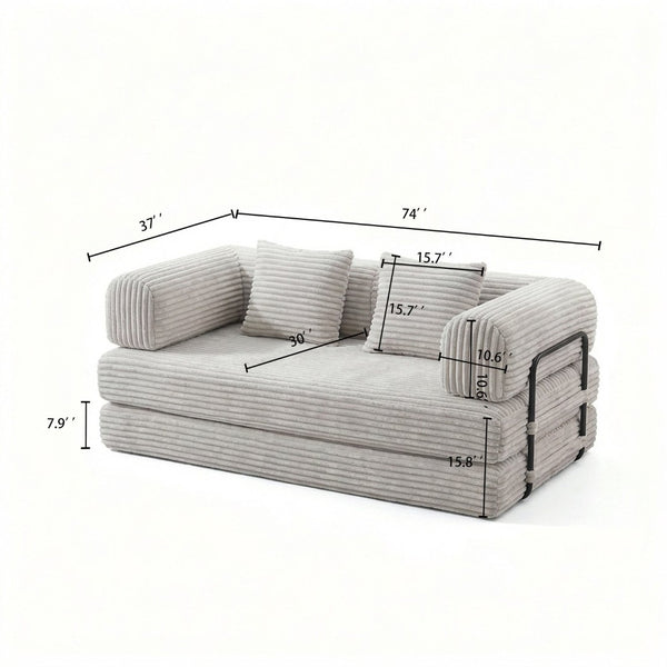 English Elm Compression Corduroy Modular Floor Sofa Sleeper Loveseat Tatami Sectional for Living Room Beige W1919P414169