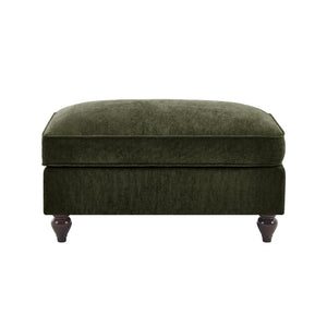 English Elm Ottoman Chenille Upholstered Accent Piece with Spindle Legs and Detachable Ruffle Skirt Green W3041P332638