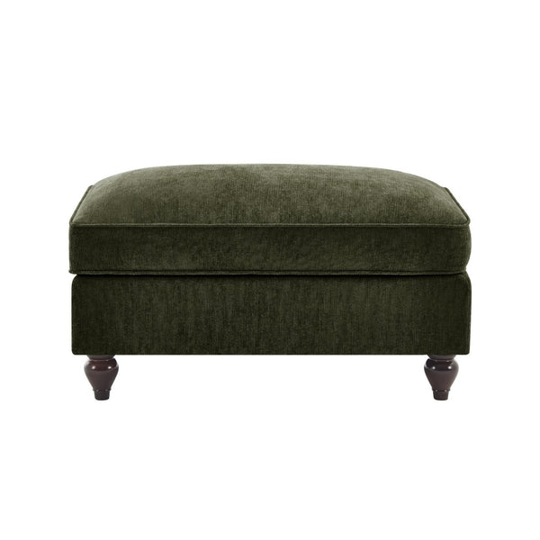 English Elm Ottoman Chenille Upholstered Accent Piece with Spindle Legs and Detachable Ruffle Skirt Green W3041P332638