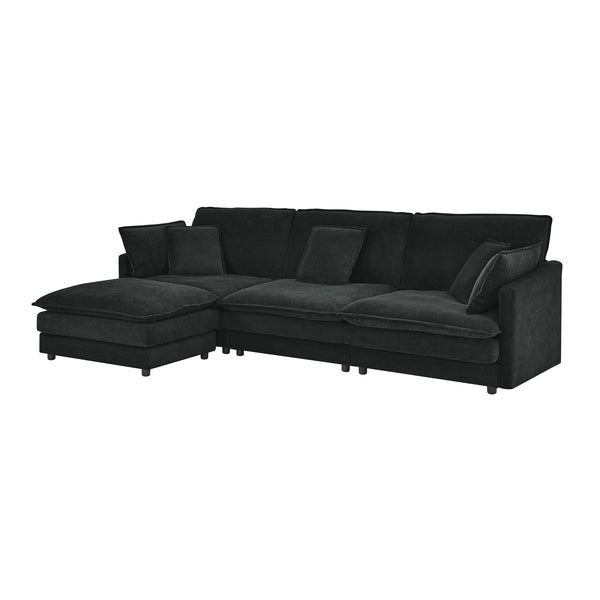 English Elm Modern Sectional Convertible Sofa with Ottoman, Oversized L-Shaped 4-Seater Towel Fabric Comfort Black W1413S00080