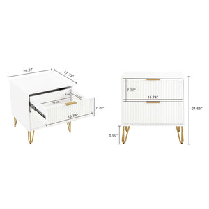 English Elm Dumbo 20" Chic Fluted Nightstand In White With Gold Accents – Stylish Storage & Modern Design B365P398171