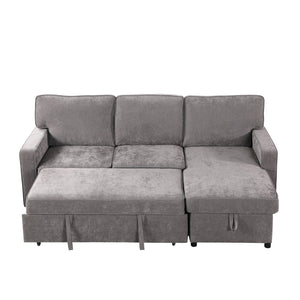 English Elm Upholstery Grey Sectional Sofa Bed with Storage Chaise, Built-in USB, Cup Holders, Chenille Comfort W1099S00151