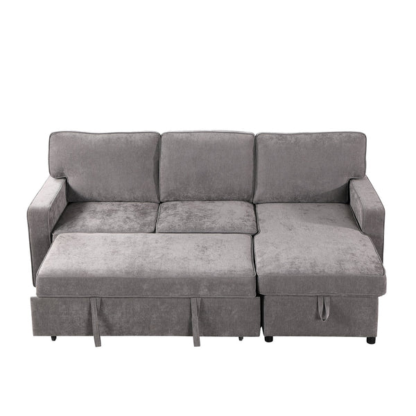 English Elm Upholstery Grey Sectional Sofa Bed with Storage Chaise, Built-in USB, Cup Holders, Chenille Comfort W1099S00151