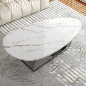 English Elm Modern Sintered Stone Tabletop Coffee Table with Stainless Steel Base – Scratch, Heat & Stain Resistant Centerpiece Dark Gray,White W3136S00010