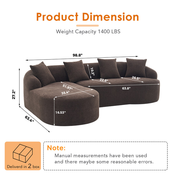English Elm Compression Compression Sponge Sofa Curved Modular Sectional with 30D High-Density Chenille Sleeper for Cozy Apartment Living Room Comfort and Safe Rounded Design Brown W2231S00029
