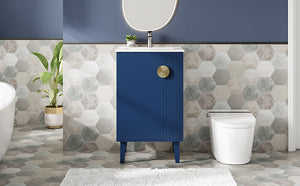 English Elm 20-inch French Style Bathroom Vanity with Integrated Ceramic Sink, Carved Accents & Soft-Close Door Blue N710P330971C