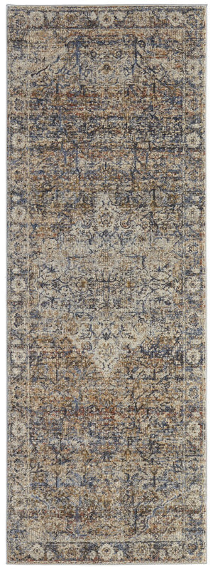Feizy Rugs Kaia Luxurious Low Pile Area Rug – Soft, Durable Medallion Design Perfect For High Traffic Spaces Tan,Orange,Blue Polypropylene,Viscose,Polyester Kai39gmfmlt000i31