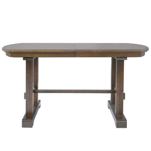 English Elm 60"-78" Extendable Dining Table with Removable Leaf, Solid Wood Farmhouse Kitchen Table for 4-8 Guests, Durable Finish and Easy Care Guidance Brown N752P271802D
