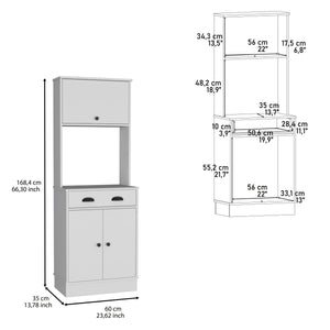 English Elm Apex Compact Kitchen Pantry 66.3" H with Drawer, 3 Shelves & Cabinets for Organized Storage White 37.7 L x 20 W x 8.26 H B097P199736