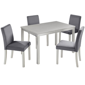 English Elm 5 Piece Wooden Dining Table Set - Elegant Silver Grey Kitchen Furniture With 4 Plush Chairs & Glam Accents W1998S00069