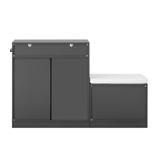 English Elm U_style Entryway Console Set with Wavy Doors Cushioned Bench and Adjustable Shoe Storage N711P345166M