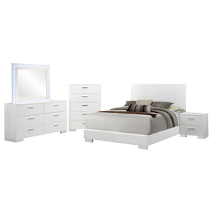 English Elm Dulcey White High Gloss 5-Piece Queen Bedroom Set - Contemporary Design & Ample Storage Solutions B062S01341
