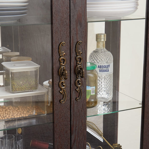 English Elm Lighted Glass Curio Cabinet - Elegant 2-Door Display With Adjustable Shelves & Integrated Lighting, Cherry W1758P300116