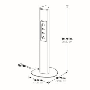 OSP Home Furnishings Power Anywhere Station Slim Metal Tower with 3 Ac Outlets and Usb Ports for Any Room White PAS311-36WH