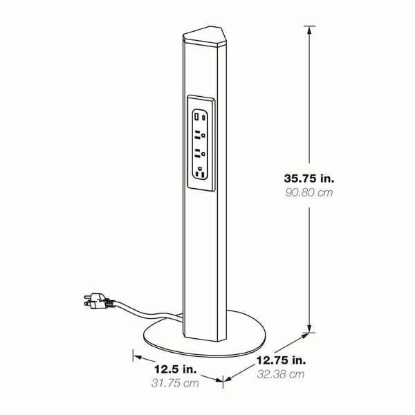 OSP Home Furnishings Power Anywhere Station Slim Metal Tower with 3 Ac Outlets and Usb Ports for Any Room White PAS311-36WH