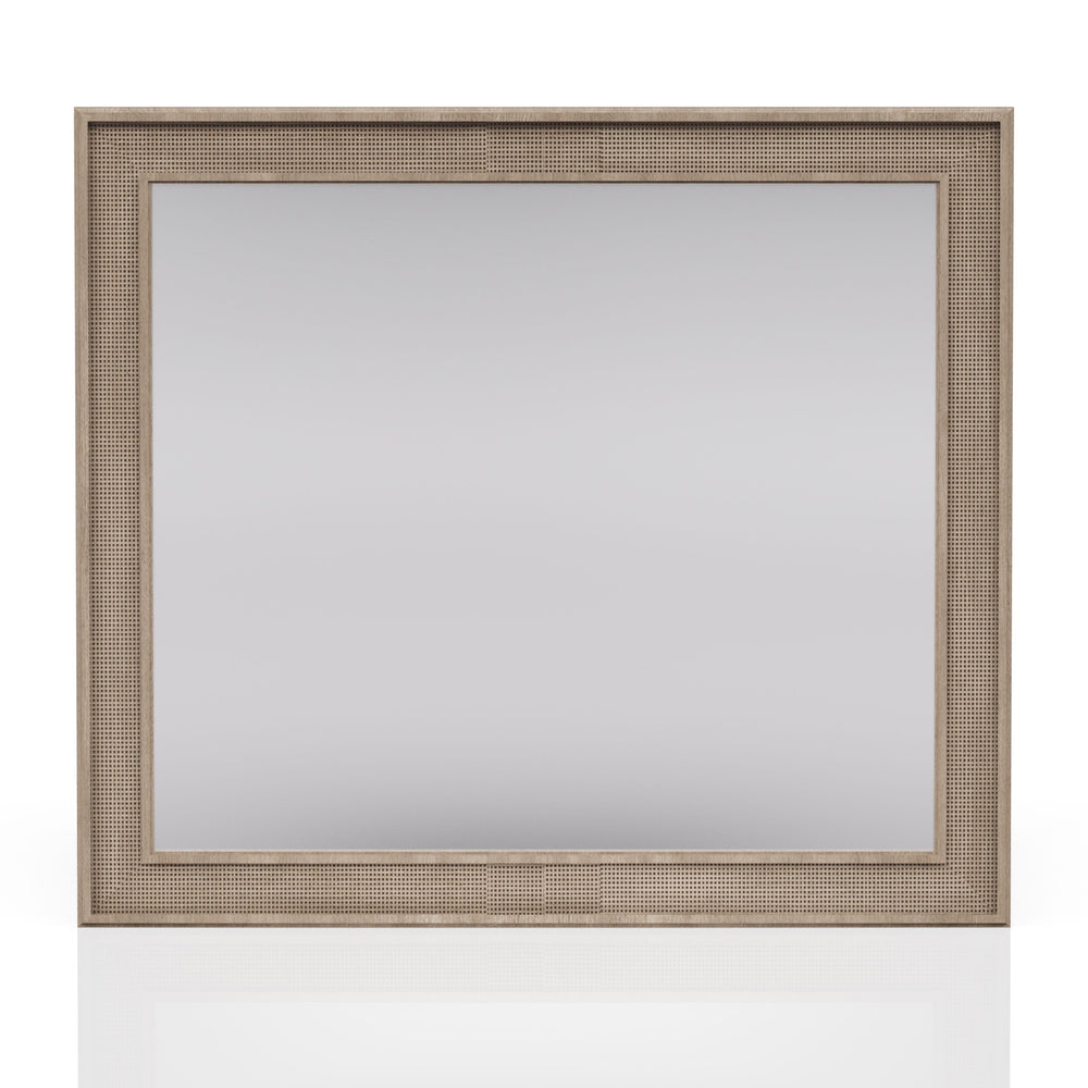English Elm Sand Rectangle Wood Mirror with Beveled Glass and Rubberwood Frame, Dresser-Mount, Warm Finish Sand 44.25 L x 46.75 W x 3.5 H B2699P266476