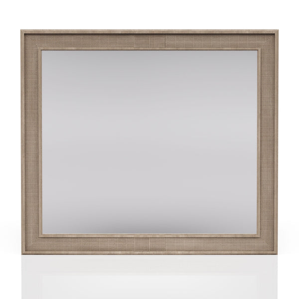 English Elm Sand Rectangle Wood Mirror with Beveled Glass and Rubberwood Frame, Dresser-Mount, Warm Finish Sand 44.25 L x 46.75 W x 3.5 H B2699P266476