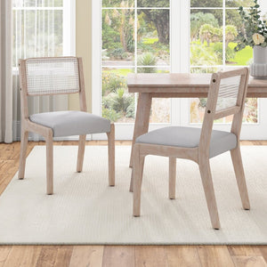 English Elm Wood Dining Chairs Set Of 2, Chic Modern Farmhouse Seating With Sturdy Frame & Soft Beige Linen Upholstery N842P300886A-GIGA