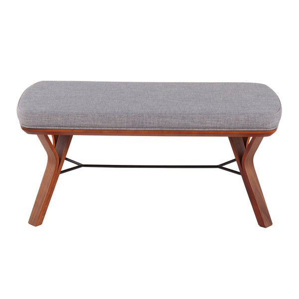 English Elm Folia Mid-Century Modern Bench in Walnut Wood with Plush Upholstered Seat — Stylish Entryway Accent Grey B202S01154