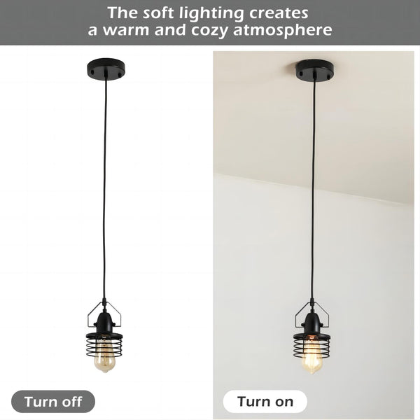 English Elm Industrial Spring Cage Pendant Light — Rustic Metal E26 Dimmable Downlight for Kitchen Island, Entryway T3177P284005