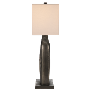 Avant-Garde Table Lamp - Mid-Century Modern Design with Graphite Finish & Bone Linen Shade, 33.5" High