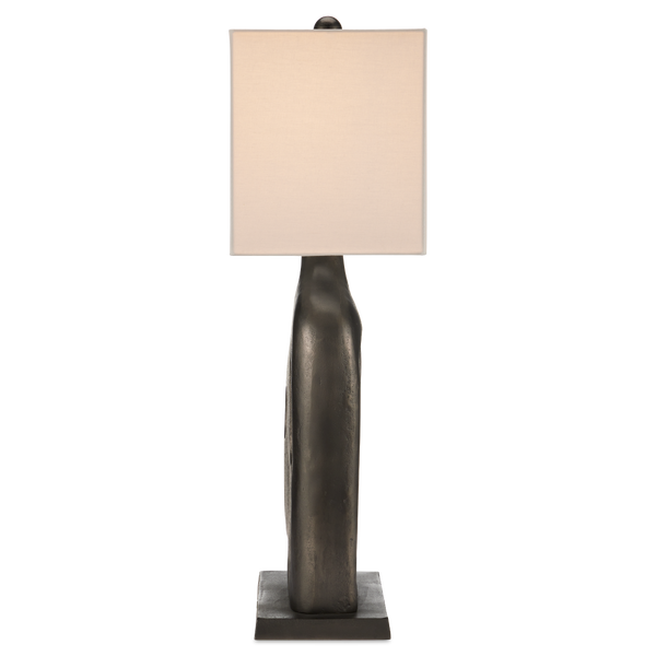 Avant-Garde Table Lamp - Mid-Century Modern Design with Graphite Finish & Bone Linen Shade, 33.5" High