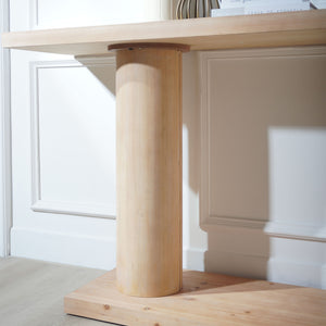 English Elm 59in Modern Minimalist Wooden Console Table with Column Pedestal, Engineered Wood, Neutral Finish Stylish Accent for Entryway W2729P270744