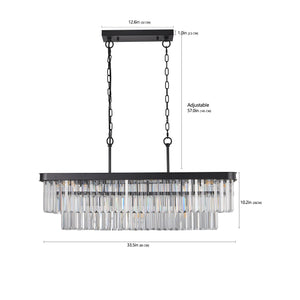 English Elm Chandeliers,Rectangular Crystal Chandelier Adjustable Modern Industrial Iron Frame Pendant Light for Kitchen Dining Room Bedroom PMID Black W2312P368690