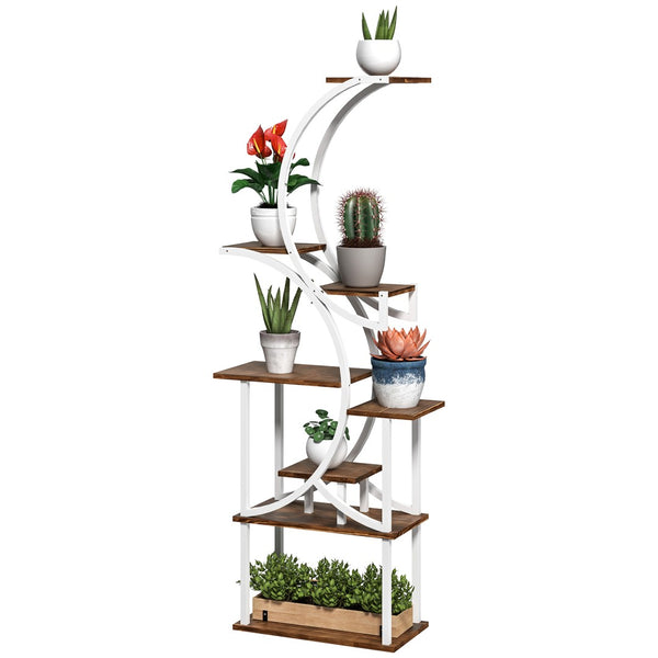 English Elm Outsunny 8 Tier S Shaped Fir Wood Plant Stand Carbonized Steel Frame Corner Shelf W2225P485567