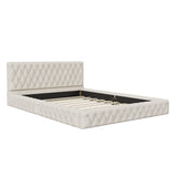 English Elm Queen Size Upholstered Bed With Tufted Headboard, Modern Velvet Platform Bed , No Box Spring Required, White