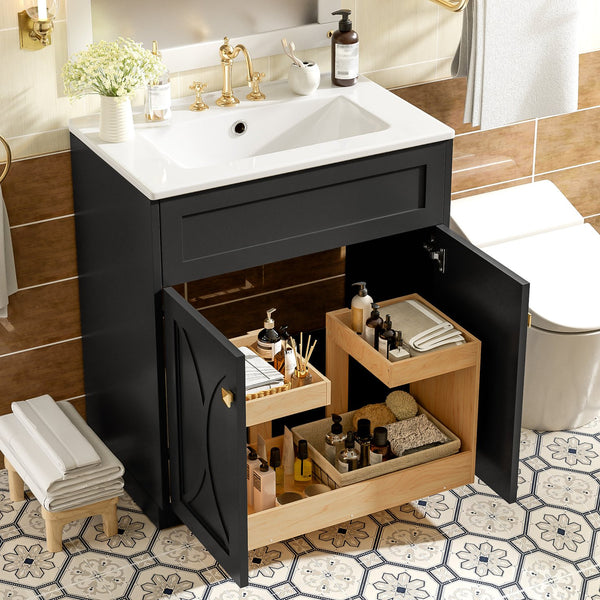English Elm 30'' Modern Bathroom Vanity With Ceramic Sink, Soft-Close Doors, Gold Handles & Ample Storage Space N710P194898B