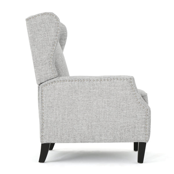 English Elm Christopher Knight Home® - Pushback Recliner Chair with Nailhead Trim and Wingback Design, Plush Fabric Comfort for Living Rooms LIGHT GREY 60760.00LGT