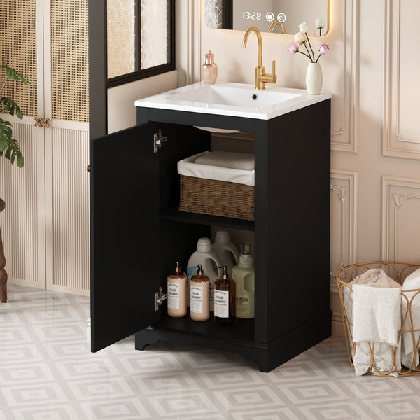 English Elm 20-inch Bathroom Vanity with Ceramic Sink, Modern Freestanding Single Vanity with Soft-Close Doors and Adjustable Shelf for Ample Organized Storage Black N710P317678B