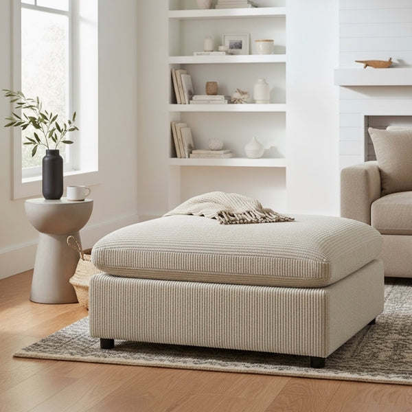 English Elm Chelsea Beige Corduroy Ottoman with Plush Down-Blend Cushion, Hardwood Frame, Removable Washable Cover B050P401997