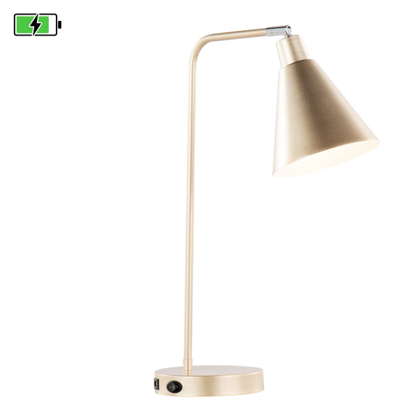 English Elm Pix 19" Contemporary Metal Task Lamp in Gold with Adjustable Cone Shade and Built-In USB Port B202P224061