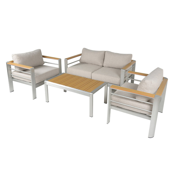 English Elm Christopher Knight Home® - Cora Aluminum 4PCS Outdoor Patio Chat Set with Beige Olefin Cushions, Ergonomic, Lightweight, Eco-Friendly CORA4PCSETALU