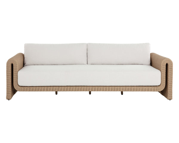 Sunpan Tibi Sofa - Curved Wicker Design With Comfortable Upholstery For Elegant Outdoor Living Spaces Cream Fabric 111861