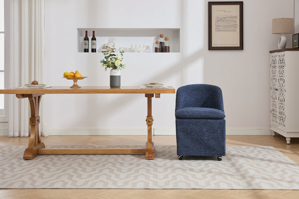 English Elm 058-Set Chenille Fabric Dining Chairs with 360° Swivel Wheels, Ergonomic Upholstered Seating, 250 lb Capacity Blue W527P242553