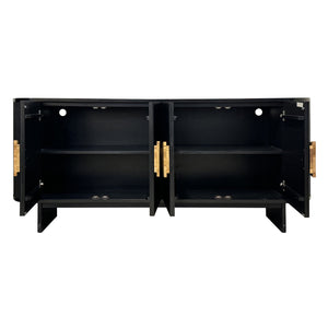 Crestview Collection Transitional Four-door Media Credenza - Sleek Black Stained Sideboard With Unique Wood Pulls & Storage Black Solid Wood Cvfdr1171