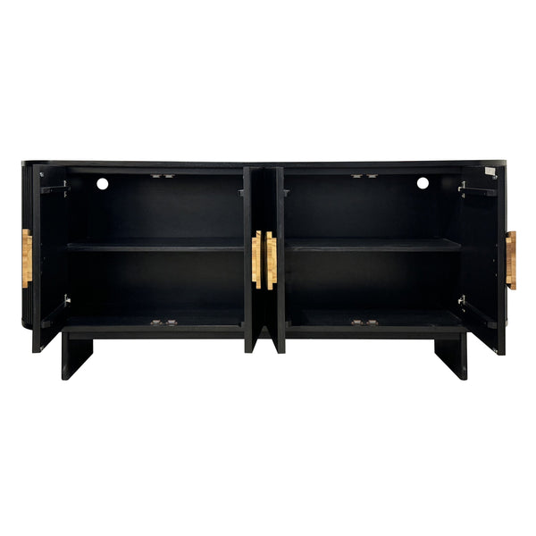 Crestview Collection Transitional Four-door Media Credenza - Sleek Black Stained Sideboard With Unique Wood Pulls & Storage Black Solid Wood Cvfdr1171