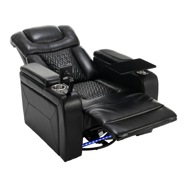 English Elm 270 270 Degree Swivel PU Leather Power Recliner Chair with Tray Table, Cup & Phone Holders, USB Port, Hidden Storage, Infinite Positions for Home Theater Black N719S001190B
