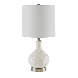 JLA Home 510 Design - Embossed Ceramic Boho Table Lamp with White Gradient Base, Tapered Drum Shade, Type A Bulb & 2-Year Warranty 5DS153-0030