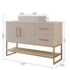 English Elm 47.2" Modern Bathroom Vanity with Ceramic Vessel Sink, Gold Accents, Wood Cabinet, Drawers & Shelf W3136S00027