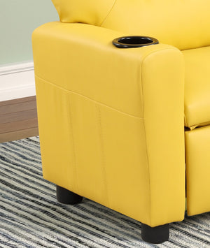 English Elm Carisa Youth Pu Leather Recliner Chair with Cupholder for Playroom or Bedroom Yellow B2749P413220