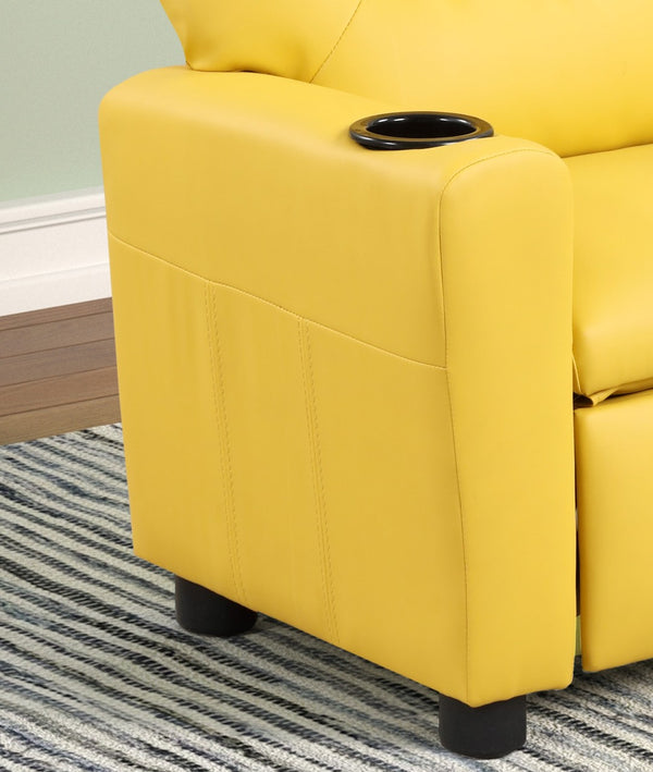 English Elm Carisa Youth Pu Leather Recliner Chair with Cupholder for Playroom or Bedroom Yellow B2749P413220