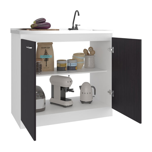 English Elm Utility Sink Base Cabinet with Two Doors Shelved Storage White Oak Laundry Room B097S00262