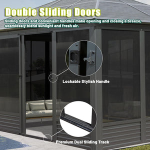 English Elm 11.2x14.6ft Aluminum Solarium Hardtop Gazebo with Steel Roof and Sliding Door W1859P276734
