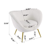 Christopher Knight Home® - Noble House - - Modern Accent Chair For Living Room, Lounge Chair For Bedroom With Gold Metal Legs, Vanity Chair For Makeup Room, Teddy Velvet, Cream White