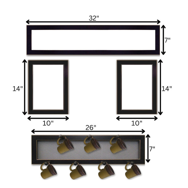English Elm "kitchen Vignette Wall Art Set with 7 Peg Mug Rack Handcrafted Wood Black Frame B06787070